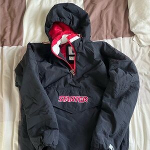 STARTER Black and Red Puffer Jacket with Hood